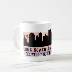 Long Beach Skyline Latitude och Longitud Kaffemugg
