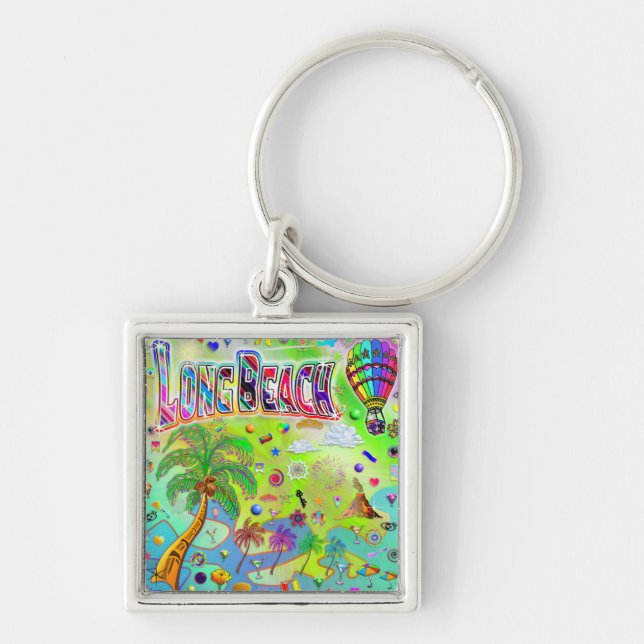 Long Beach Timless Melody Keychain Fyrkantig Silverfärgad Nyckelring (Framsidan)