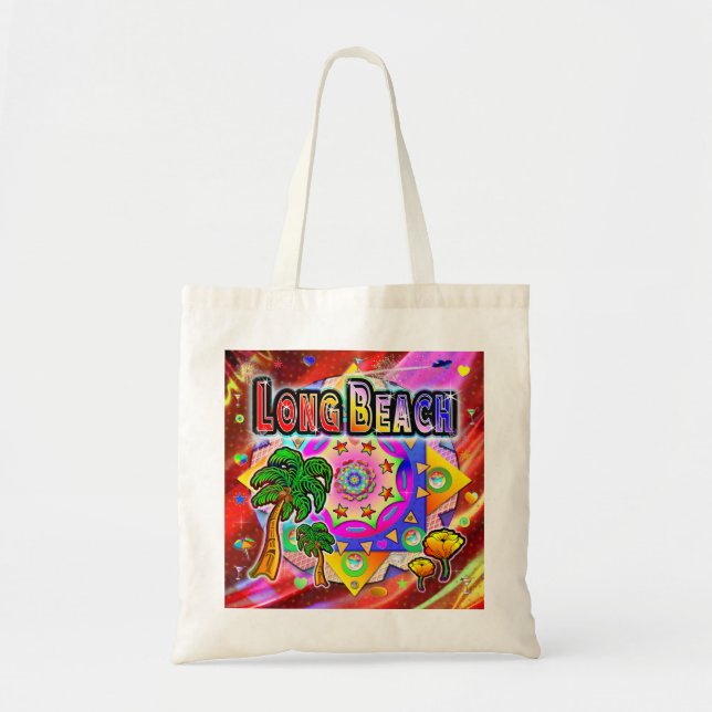 Long Beach Tropical Friends Tote Bag Tygkasse (Framsidan)