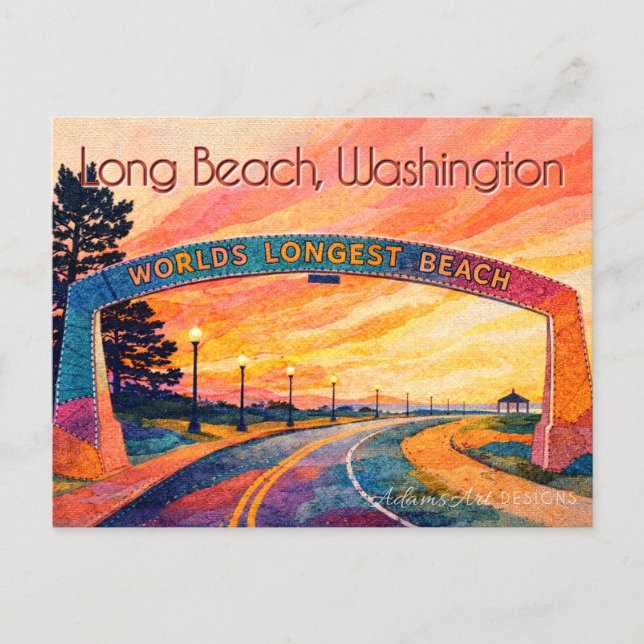 Long Beach Washington Solnedgång Båge Scenisk Helg Vykort (Framsida)