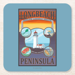 Long Beach WashingtonTravel Underlägg Papper Kvadrat