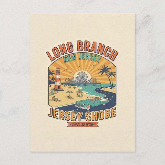 Long Branch NJ – Retro 1950-tals stil Resa Vykort (Framsida)