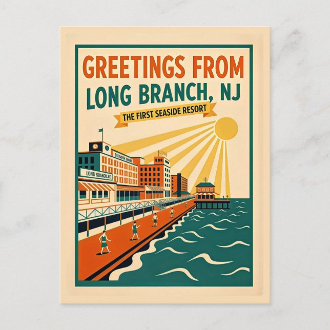Long Branch NJ Retrokonst Whimsy Vykort (Framsida)