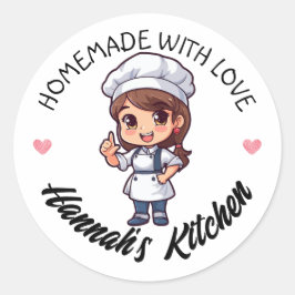 Long Brown Tied Hair Baker Kawaii Homemade Product Runt Klistermärke