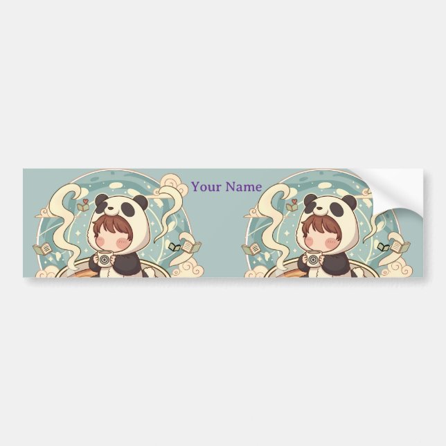 Long Bumper Sticker Panda Coffee Art Bildekal (Framsidan)