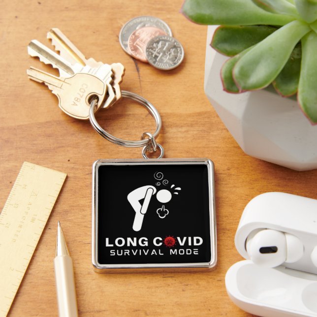 LONG COVID Survival Mode Fyrkantig Silverfärgad Nyckelring (Skrivbord)