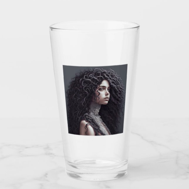 Long Curly Hair Glass Tumbler Glaskopp (Framsida)