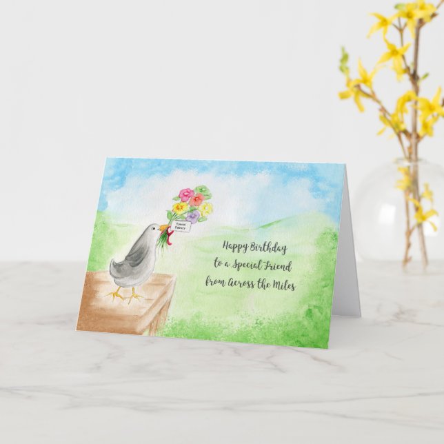 Long Distance Friend Birthday Card Kort (Gul blomma)