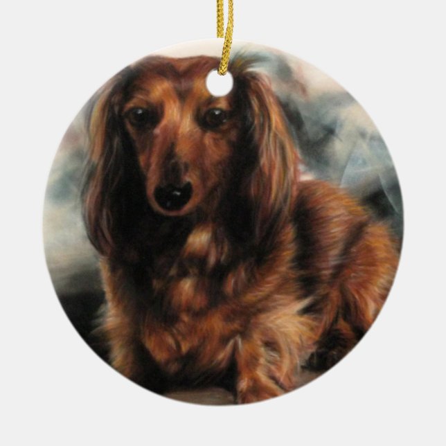 Long-hågad Dachshund-hund Julgransprydnad Keramik (Framsidan)