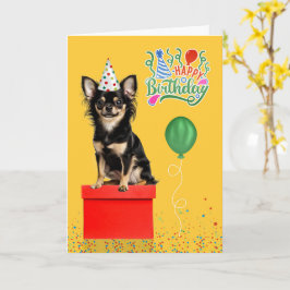 Long Hair Chihuahua Dog Party Hat Yellow Birthday Kort