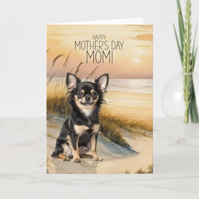 Long Hair Chihuahua Dog Sunset Beach Mother's Day Helgkort (Framsida)