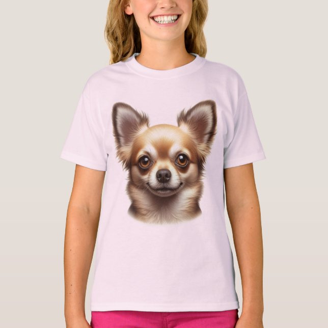 Long hair Chihuahua hund T Shirt (Framsida)