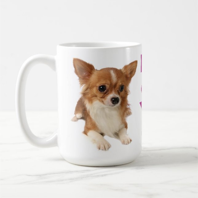 Long Hair Chihuahua Puppy Hund Kärlek Kaffemugg (Vänster)