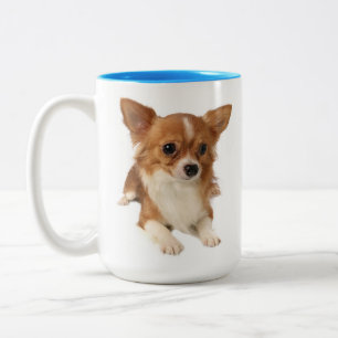 Long Hair Chihuahua Puppy Hund Två-Tonad Mugg