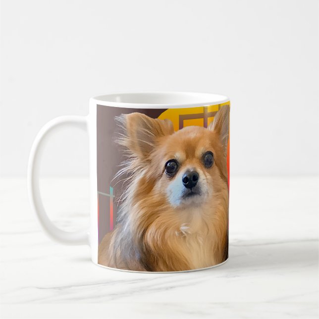 Long Hair Chihuahua vid namn Dylan Kaffemugg (Vänster)