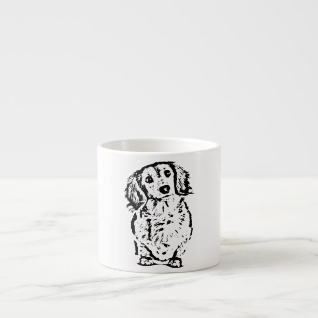 Long Hair Dachshund Älskare Gift Doxie Mamma Pappa Espressomugg (Framsidan)