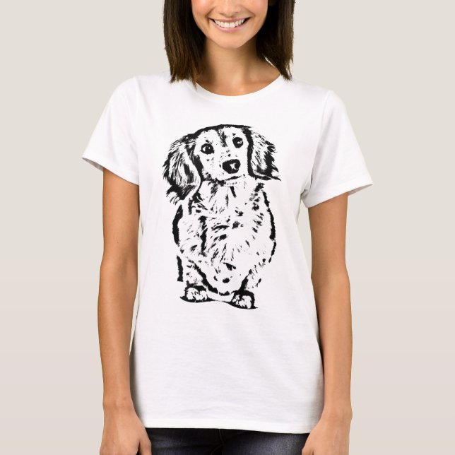 Long Hair Dachshund Älskare Gift Doxie Mamma Pappa T Shirt (Framsida)