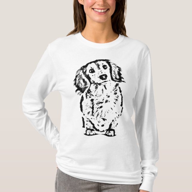 Long Hair Dachshund Älskare Gift Doxie Mamma Pappa T Shirt (Framsida)