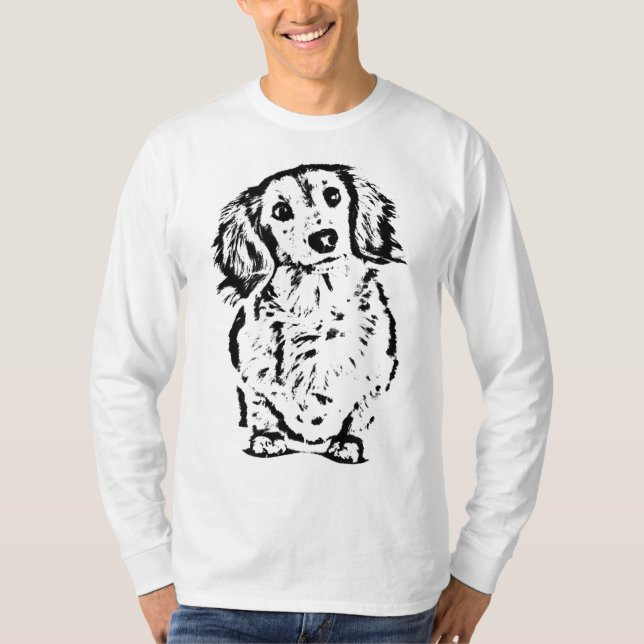 Long Hair Dachshund Älskare Gift Doxie Mamma Pappa T Shirt (Framsida)