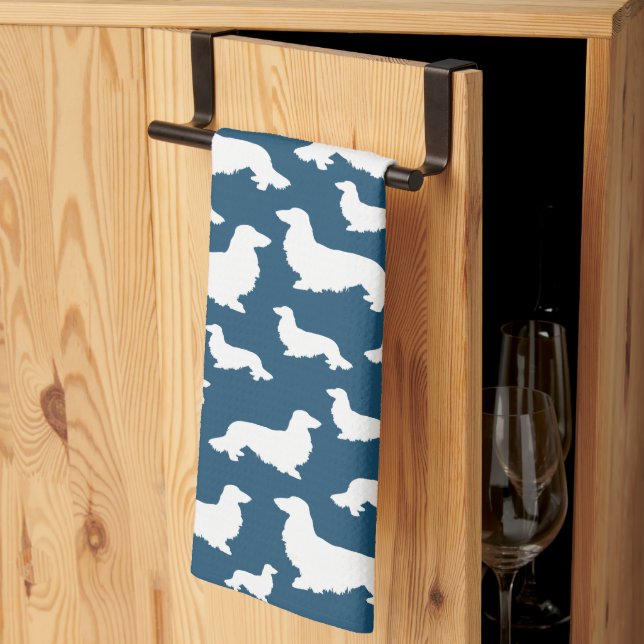Long Hair Dachshund Blue Wiener Hund Kitchen Towel Kökshandduk (Thirds Fold)