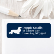 Long Hair Dachshund Navy White Address Label