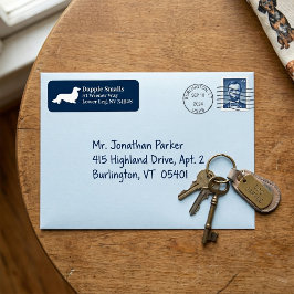 Long Hair Dachshund Navy White Address Label Returadress Etikett