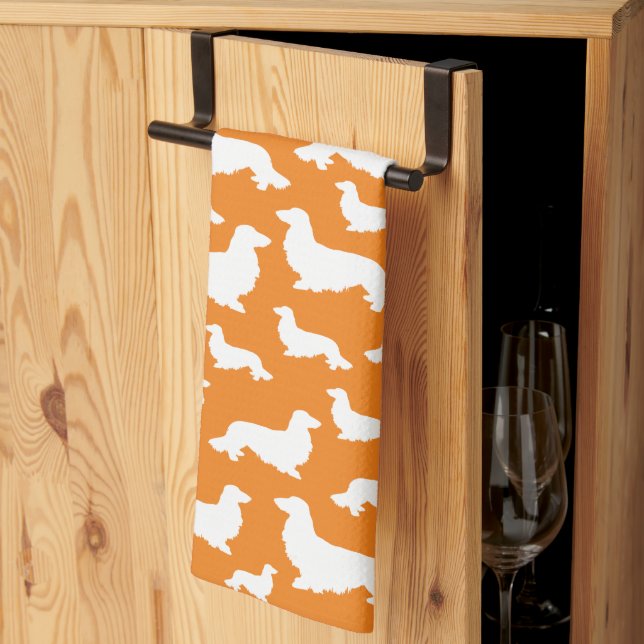 Long Hair Dachshund Orange Kitchen Towel Kökshandduk (Thirds Fold)