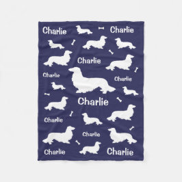 Long Hair Dachshund Personlig Navy Blanket Fleecefilt