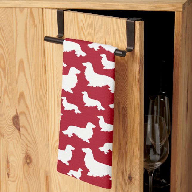 Long Hair Dachshund Red Wiener Hund Kitchen Towel Kökshandduk (Thirds Fold)