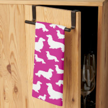 Long Hair Dachshund Shock rosa Kitchen Towel
