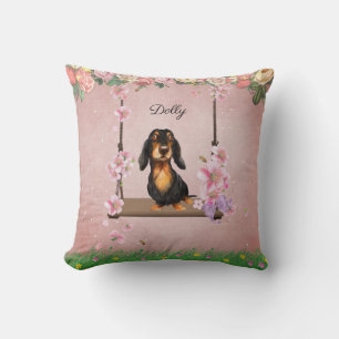 Long Hair Dachshund Swinging Dekorativ kudde