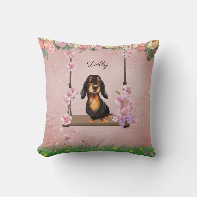 Long Hair Dachshund Swinging Dekorativ kudde (Framsida)