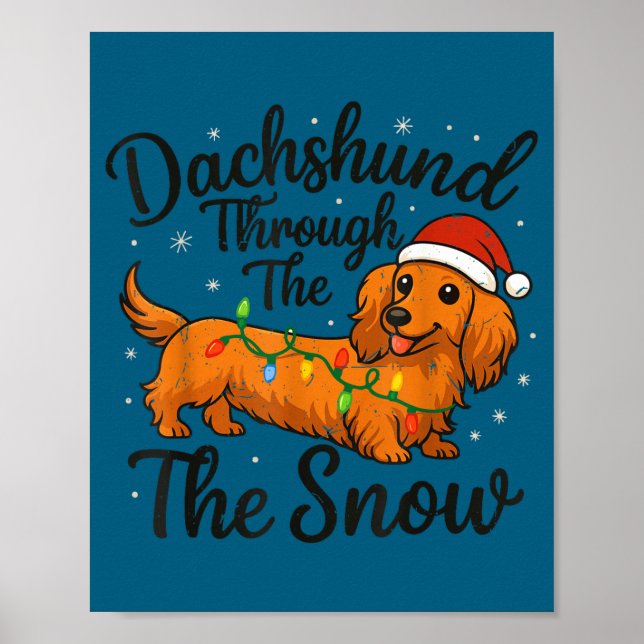 Long Hair Dachshund Through Snow Christmas Pajamas Poster (Framsidan)