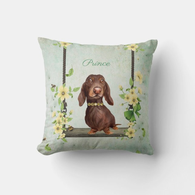 Long Hair Dachshund Vår Dekorativ kudde (Framsida)