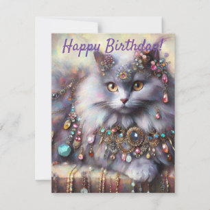Long Hair Grått Cat Jewstones Gemstones Birthday C