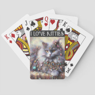 Long Hair Grått Cat w/Jewels I Kärlek Kattunge Casinokort