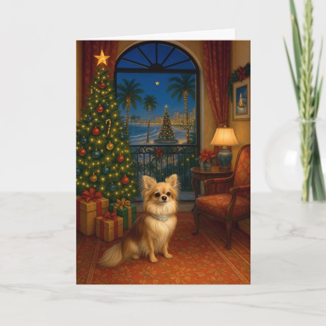Long-haired Chihuahua Holiday Card Helgkort (Framsida)