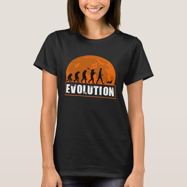 Long Haired Dachshund Dog Dad Human Evolution T Shirt (Framsida)