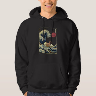 Long Haired Dachshund Japanese Kanagawa Wave  Surf Hoodie