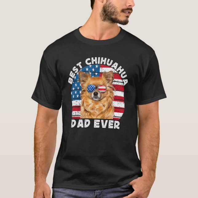 Long Haired Hair Chihuahua Dad Chiwawa Dog America T Shirt (Framsida)