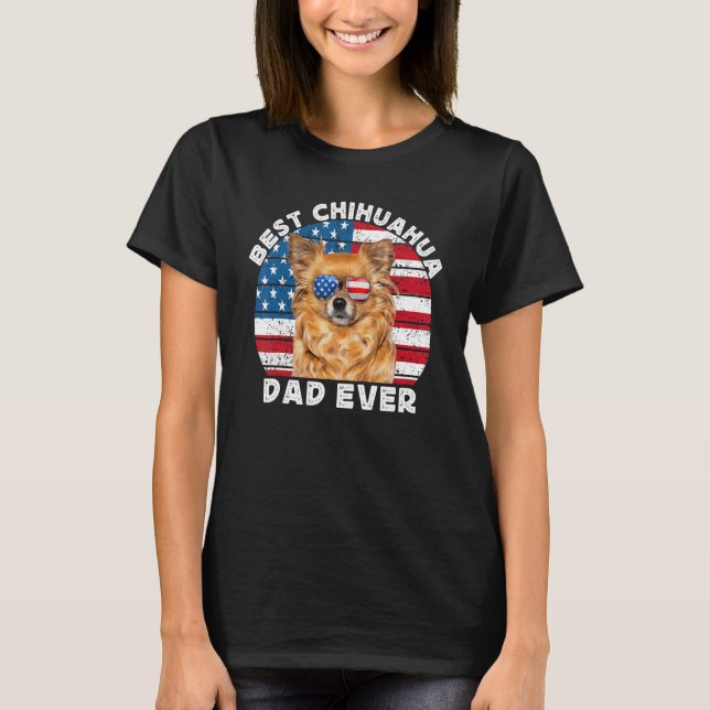 Long Haired Hair Chihuahua Dad Chiwawa Dog America T Shirt (Framsida)