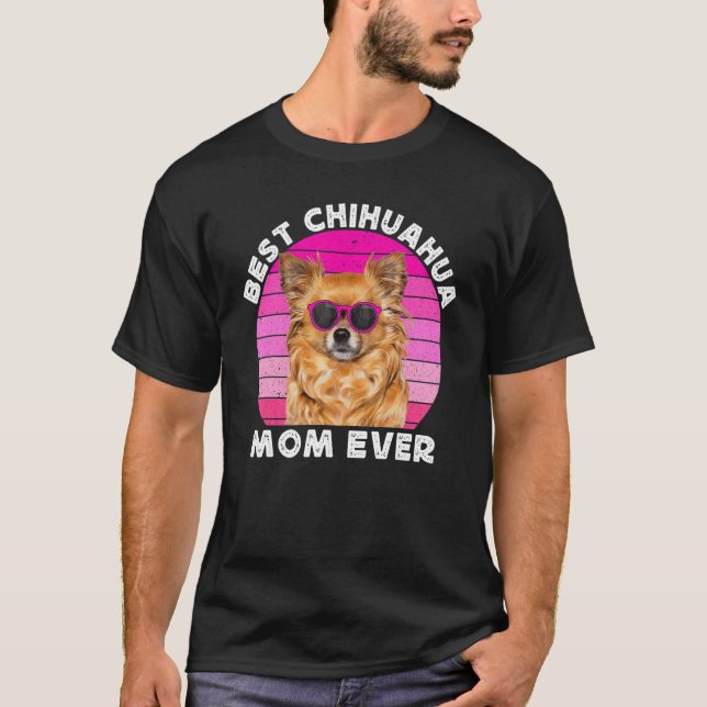 Long Haired Hair Chihuahua Mom Brown Chiwawa  Dog  T Shirt (Framsida)