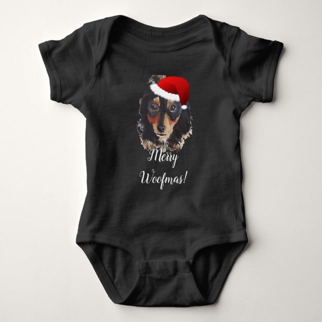 Long-hårad Doxie Santa Hat T Shirt (Framsida)