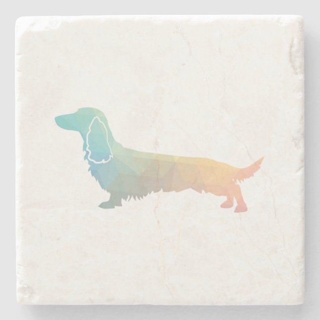 Long-hårade Dachshund Geo Silhouette Pastel Stenunderlägg (Framsidan)