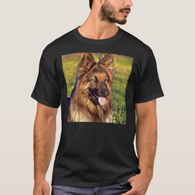 Long-Hear German Shepherd Hund T Shirt (Framsida)