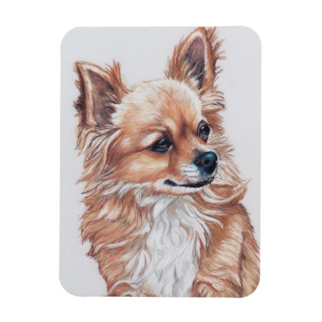 Long-Hearing Chihuahua Hund Art Magnet (Vertikal)