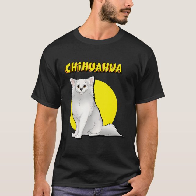 Long-Hearing White Chihuahua T Shirt (Framsida)