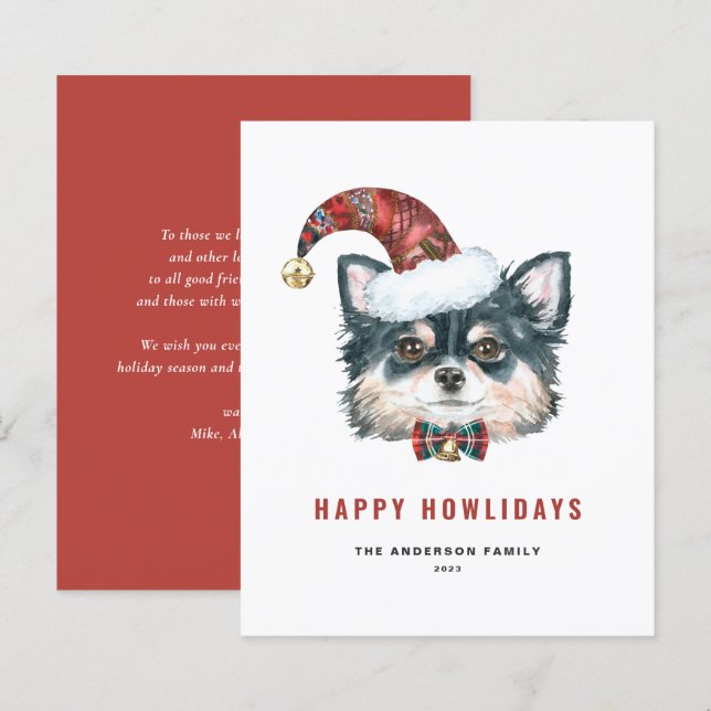 Long-högparat Chihuahua Lycklig Howlidays-kort (Fram/baksida)