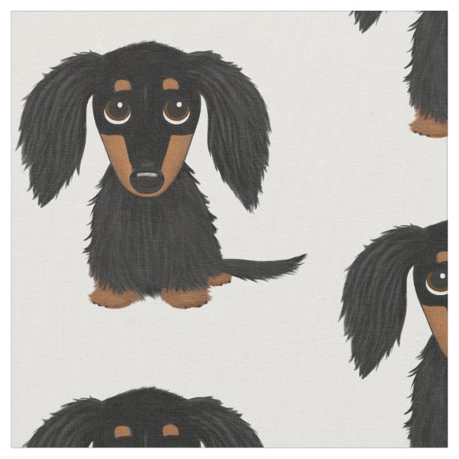 Long Hred Black och Tan Dachshund Tecknad hund Tyg (Närbild)