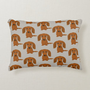 Long-Hred Red Dachshund Mönster Prydnadskudde